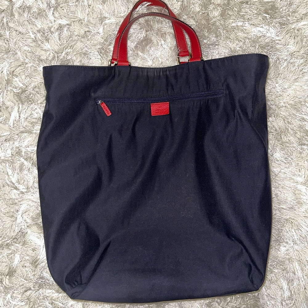 Vintage Gucci Large Abbey D Ring Tote - Red/Navy Blue - Picture 15 of 16